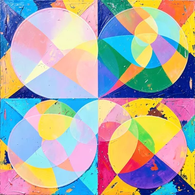 Geometric pattern of overlapping translucent circles in pastel gradient
