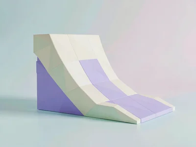 Halfpipe mint lowpoly skateboard ramp with chunky cream curve and a triangulated