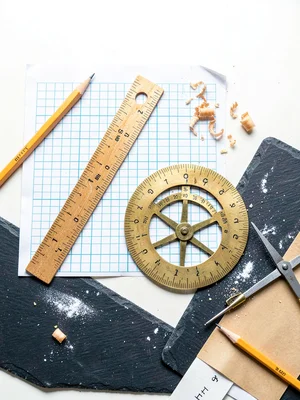 Wooden Ruler Protractor Graph Paper Flat-Lay