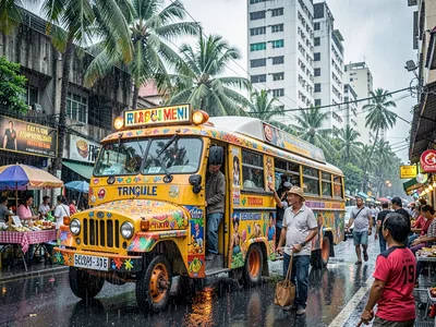 Tricycle taxi in rain