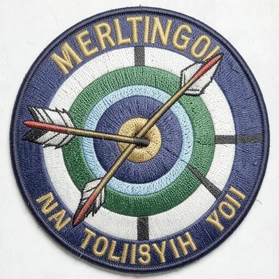 Embroidered patch illustration, Archery target with arrow center , merit badge a