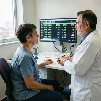Documentary photography, unposed moment, Medical consultation room with patient 
