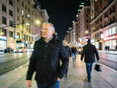 City at night walking pace blur