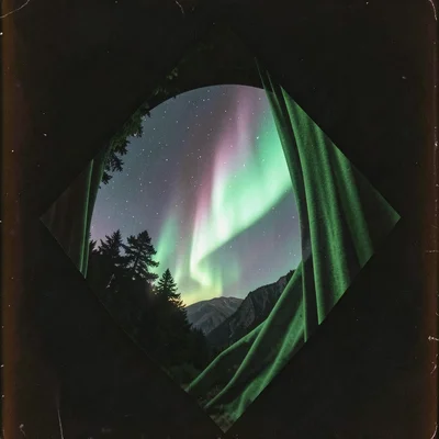 Circle shape filled with aurora borealis, geometric frame containing the flowing