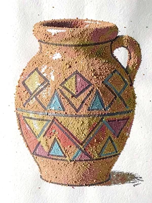 Pottery jar with water symbols