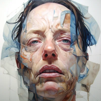 Painting portrait by Jenny Saville. sad person