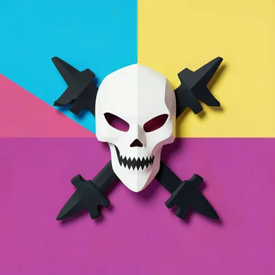 Flat geometric class icon of a rogue mask with crossed daggers behind