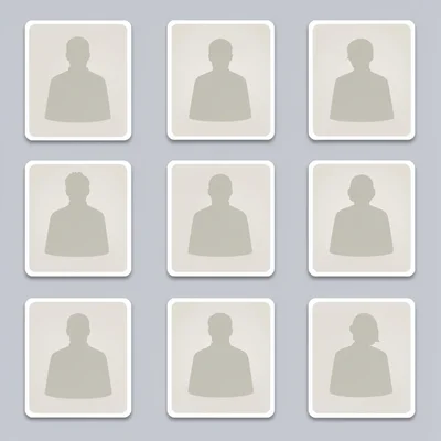 Modular grid of nine pale candidate-card silhouettes representing a roster