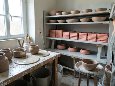 Kiln Shelves Loaded with Bisqueware