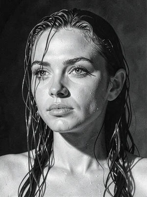 Woman with wet hair dramatic lighting