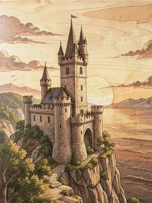Marquetry castle tower