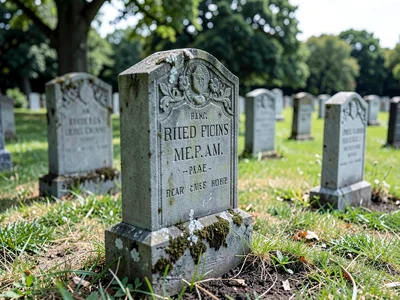 Cemetery headstones in compressed perspective