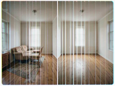 Full and empty room, lenticular alternating between furnished and vacant interio