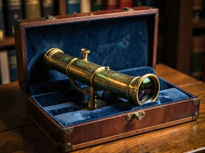 Brass Refractor Telescope Velvet-Lined Case Open