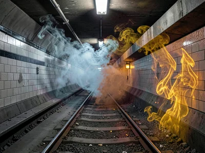 Subway smell visualized as metallic grey and warm brown underground layers