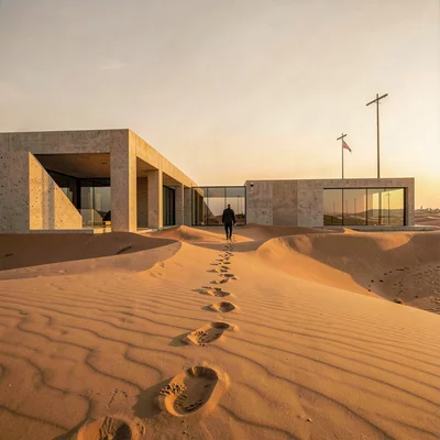 Contemporary Gulf photograph with heritage contrasts, Sand dunes at golden hour,