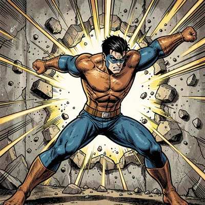 Hero punching through wall