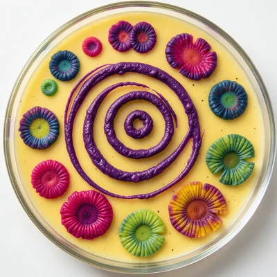 Chromobacterium violaceum streaked in spiral pattern, deep purple pigment creati