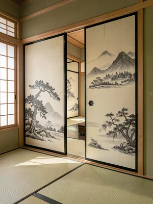 Painted Fusuma Panel Partially Open
