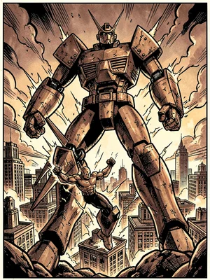 Giant robot over city
