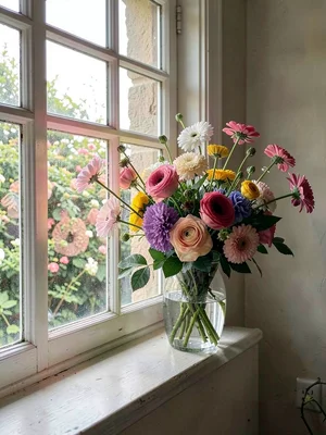 Flowers in window light