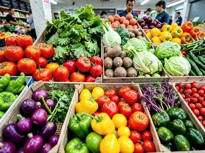 Market produce as arranged colors