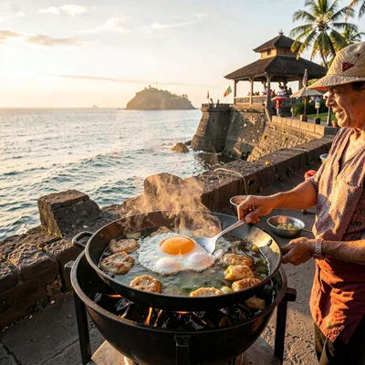 Galle fort golden hour, Dutch colonial tropical, Hoppers being cooked in curved 