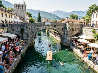 Bridge diving competition crowd