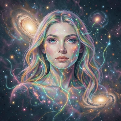 Neural network style illustration, portrait with cosmic elements , diffusion mod