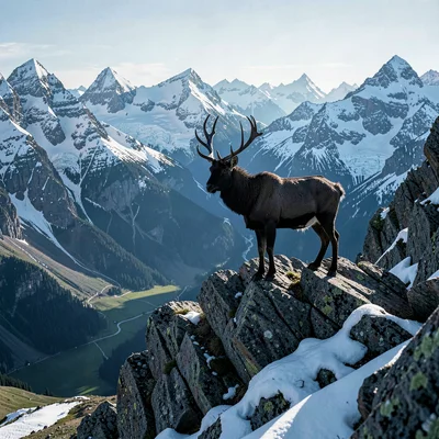 Crisp Alpine clarity, formal composition, Single chamois standing on rocky outcr