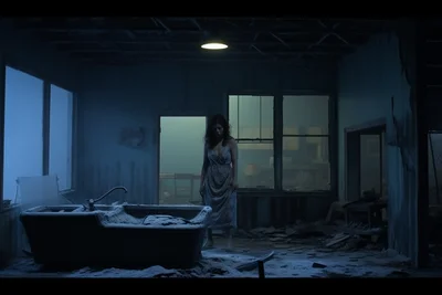 Gregory Crewdson surreal interior scene. love and dea