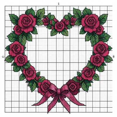 Cross-stitch heart wreath
