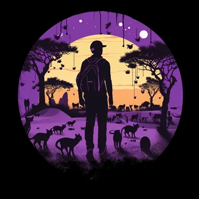 Detail of black tshirt print. Cats on Shiba Inu Dogs