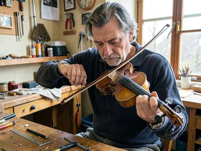 Luthier crafting violin