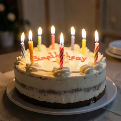 Birthday cake candles glowing