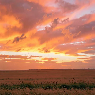 Vast horizontal landscape, extreme width composition, Sunset painting the entire