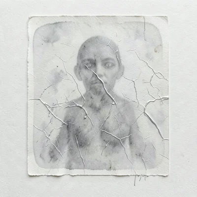 Ghost pull from a heavily textured monoprint plate, crumpled foil pressed into i