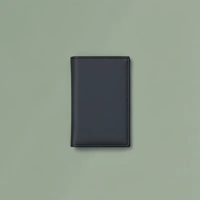 Catalog square of a slim cardholder against a sage green color block, balanced n
