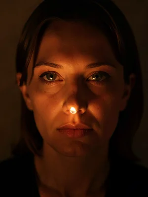 Face lit by single candle
