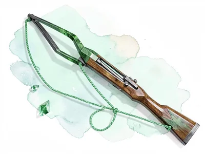 Polished peridot lowpoly crossbow with a faceted stock and stretched green cryst