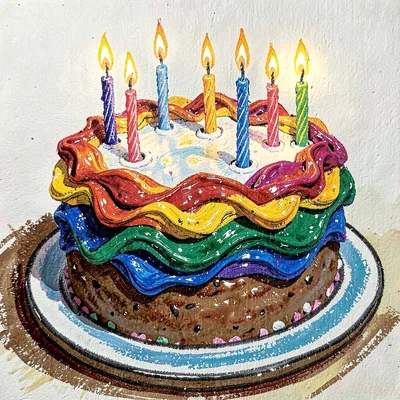 Birthday cake with rainbow frosting