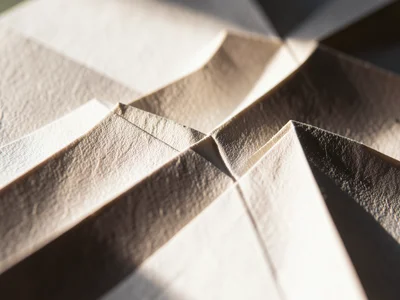 Crease pattern on unfolded origami paper, mountain and valley folds creating abs