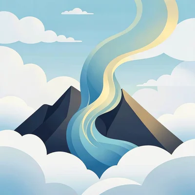 Morphing vector illustration, mountain flowing into clouds , smooth vector gradi