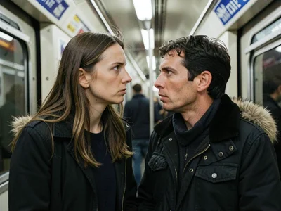 Two strangers on a subway who've just made accidental prolonged eye contact, bot