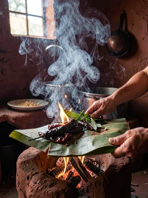 Softening Banana Leaves Over Open Flame