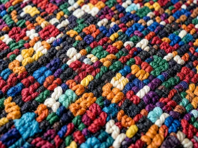A crowd at a concert, the mass of people a dense field of multicolored carpet tu