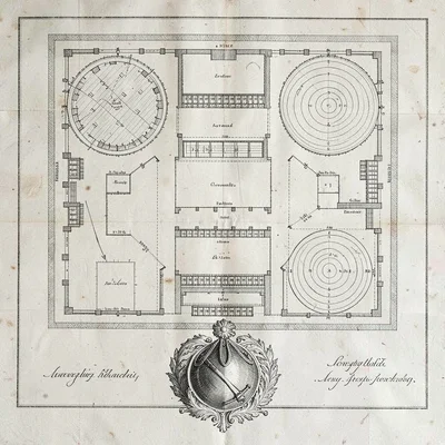 A 19th-century military-academy campus plan with parade ground, barracks, classr