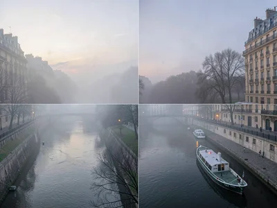 Fog thinning to reveal river in stages