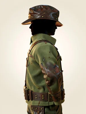 A pilot's silhouette in profile, fleece-collared, hands behind his back, leather