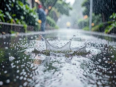 Puddle splash from footstep rain